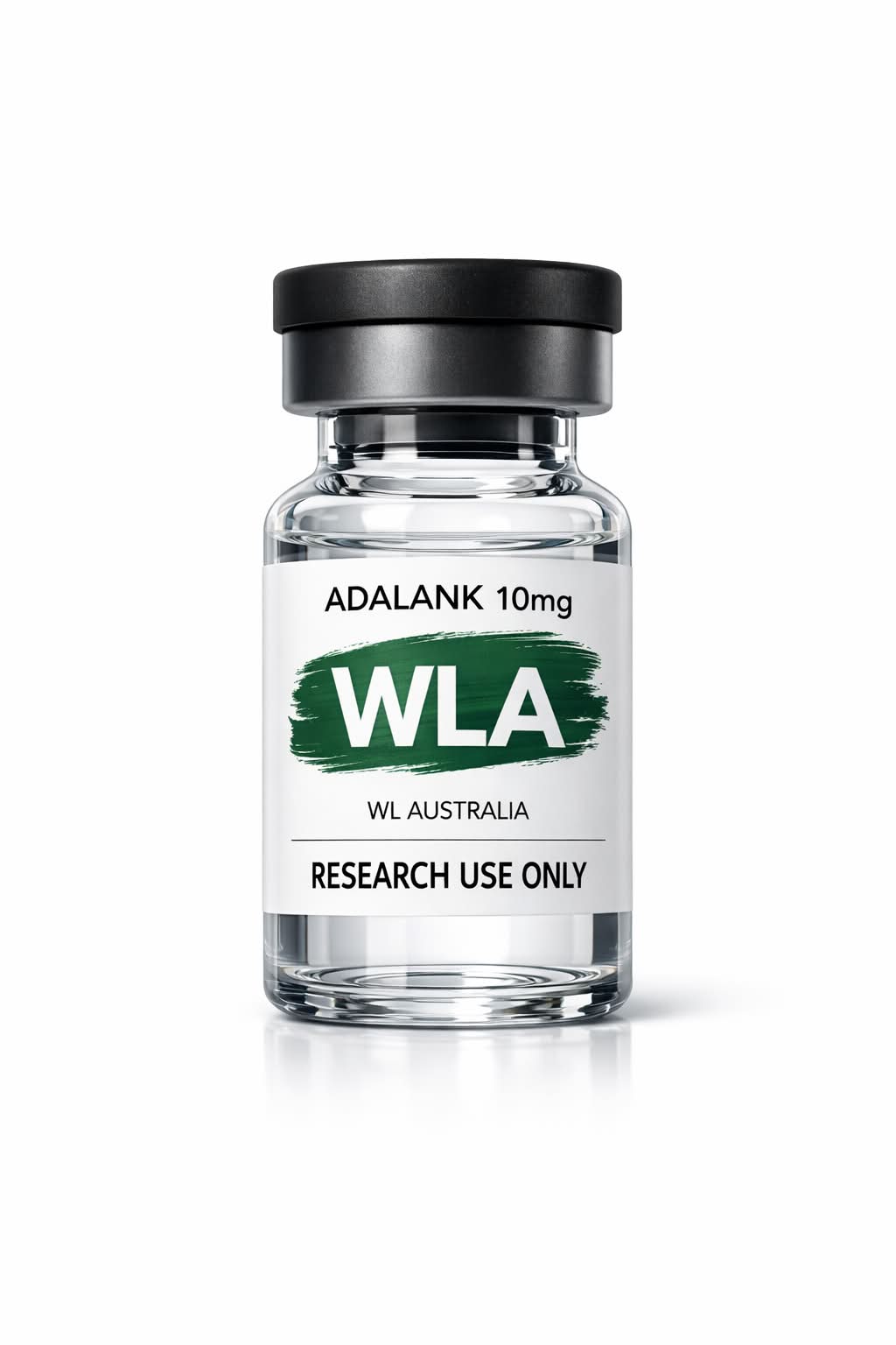 Vial of WL Australia Adalank 10mg peptide labeled 'Research Use Only' on white background.